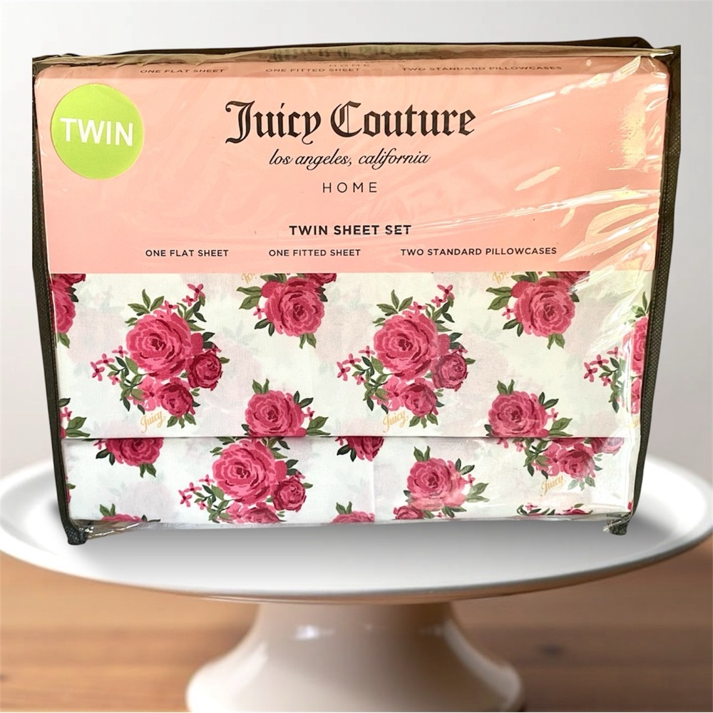 Juicy Couture 4pc Twin Sheet Set in Rose floral print  new in package